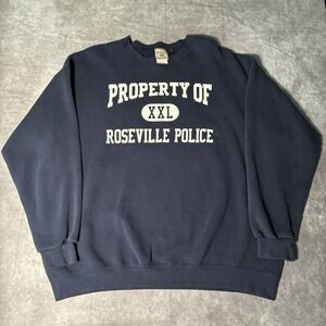 Vintage 90s Lee Heavyweight Roseville Police Sweatshirt Navy Blue Mens XL